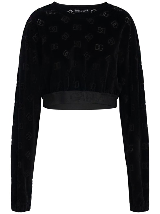 Dolce&Gabbana: 셔닐 모노그램 자카드 스웨트셔츠 - 블랙 - women_0 | Luisa Via Roma