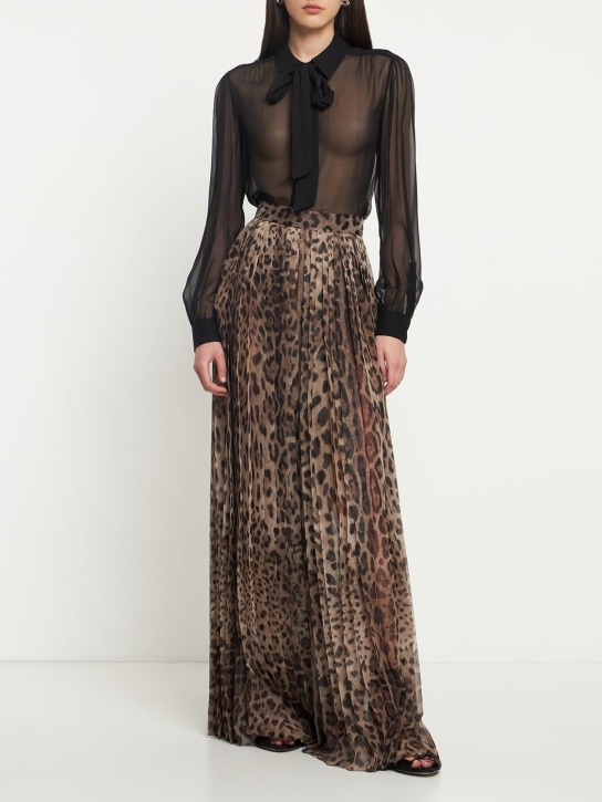 Dolce&Gabbana: Leopard print wide chiffon pants - Multicolor - women_1 | Luisa Via Roma