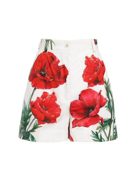Dolce&Gabbana: Poppy print cotton poplin mini shorts - Multicolor - women_0 | Luisa Via Roma