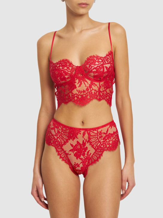 Dolce&Gabbana: Lace & tulle high waist briefs - Red - women_1 | Luisa Via Roma