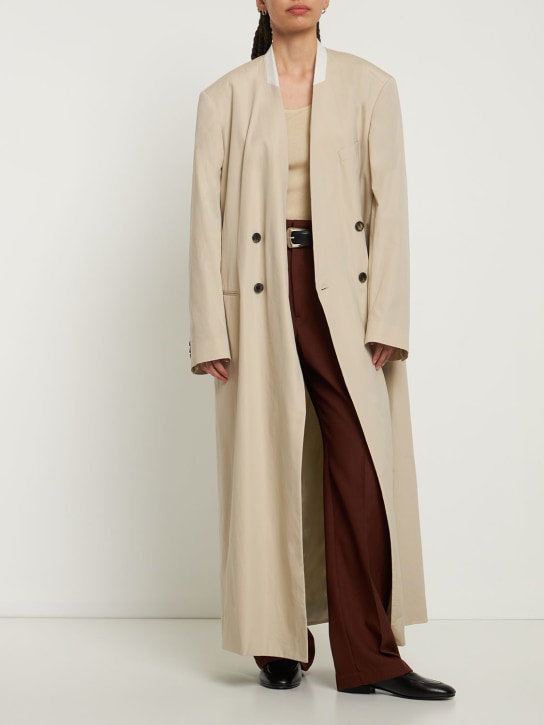 Dries Van Noten: Cotton poplin long coat - Light Beige - women_1 | Luisa Via Roma