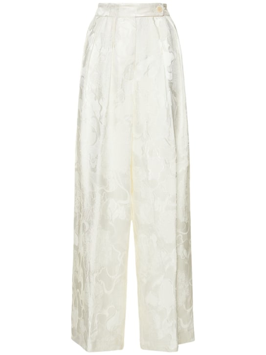 Dries Van Noten: Pantalon ample en brocard de satin jacquard - Blanc - women_0 | Luisa Via Roma