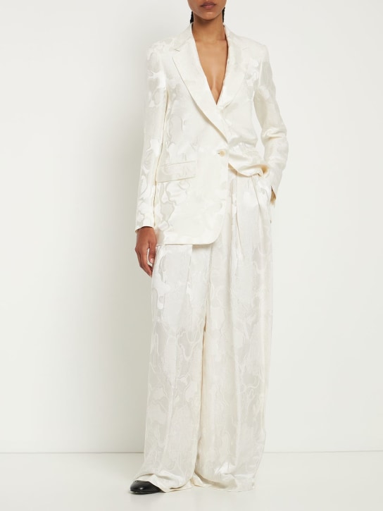 Dries Van Noten: Pantalon ample en brocard de satin jacquard - Blanc - women_1 | Luisa Via Roma