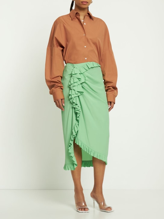 Dries Van Noten: シルクブレンドクレープスカート - ライトグリーン - women_1 | Luisa Via Roma