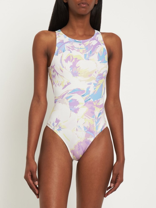 Dries Van Noten: Printed onepiece swimsuit - Multi Lilac - women_1 | Luisa Via Roma