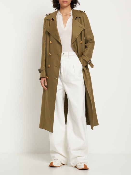 Tagliatore 0205: Carola linen trench coat - Green - women_1 | Luisa Via Roma