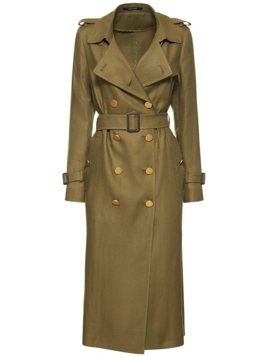 Tagliatore 0205: Carola linen trench coat - Green - women_0 | Luisa Via Roma