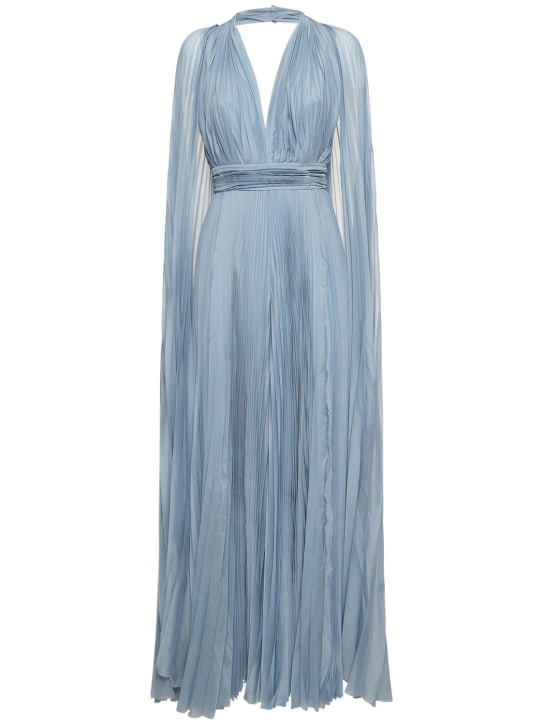 Zuhair Murad: Combinaison plissée en mousseline de soie mélangée - Bleu Clair - women_0 | Luisa Via Roma