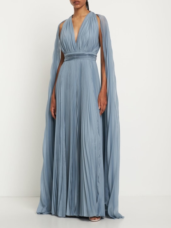Zuhair Murad: Combinaison plissée en mousseline de soie mélangée - Bleu Clair - women_1 | Luisa Via Roma