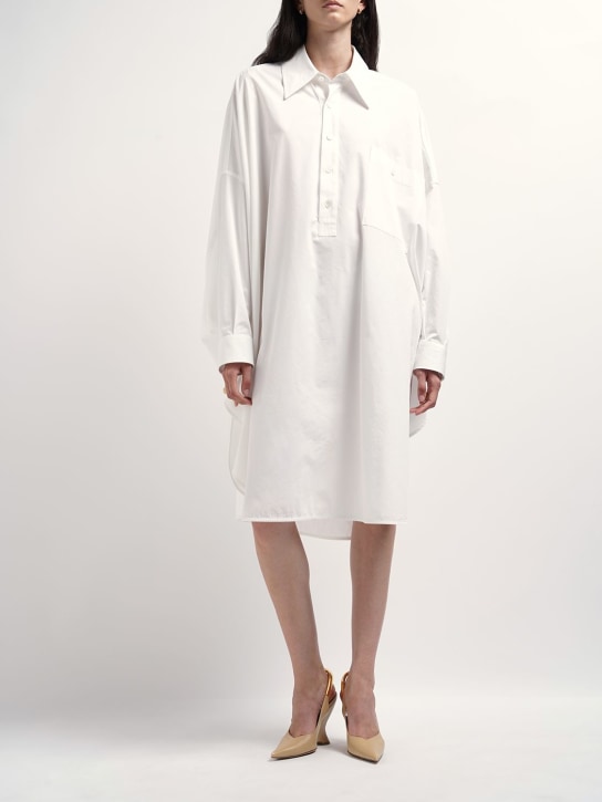 Bottega Veneta: 콤팩트 코튼 드레스 - 백악 - women_1 | Luisa Via Roma