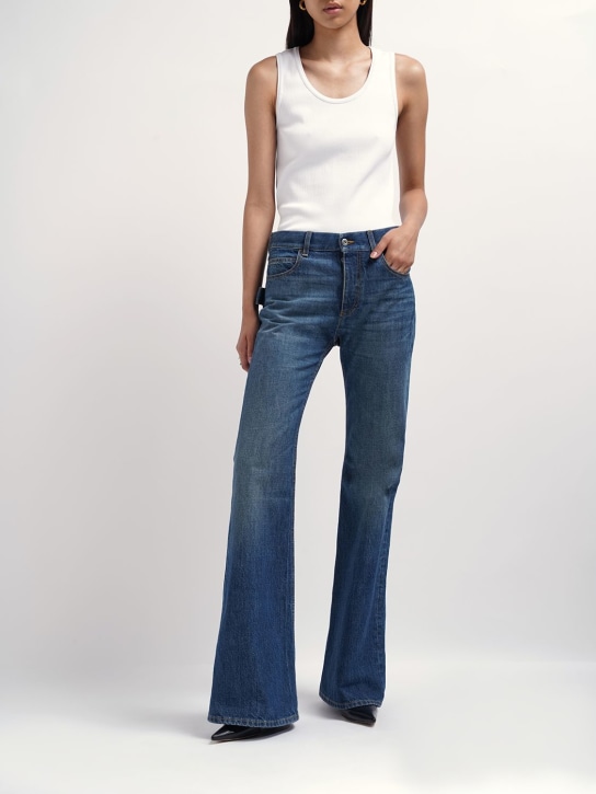 Bottega Veneta: Flared denim jeans - Mid Blue - women_1 | Luisa Via Roma