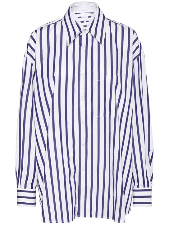 Bottega Veneta: Wide stripe cotton shirt - Beyaz/Lacivert - women_0 | Luisa Via Roma