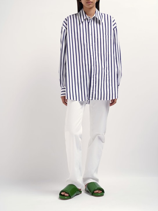 Bottega Veneta: Wide stripe cotton shirt - White/Navy - women_1 | Luisa Via Roma