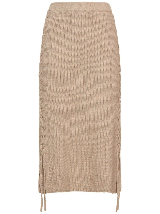 ALTUZARRA: Jupe midi en maille de laine mélangée Milton - Beige - women_0 | Luisa Via Roma