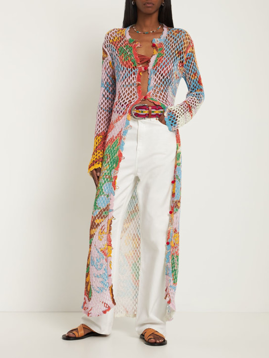 Etro: Multi open knit linen long cardigan - Multicolor - women_1 | Luisa Via Roma