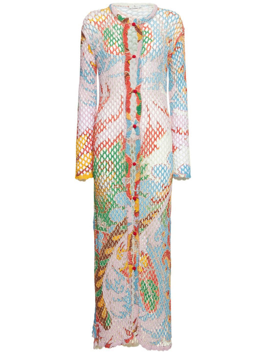 Etro: Multi open knit linen long cardigan - Multicolor - women_0 | Luisa Via Roma