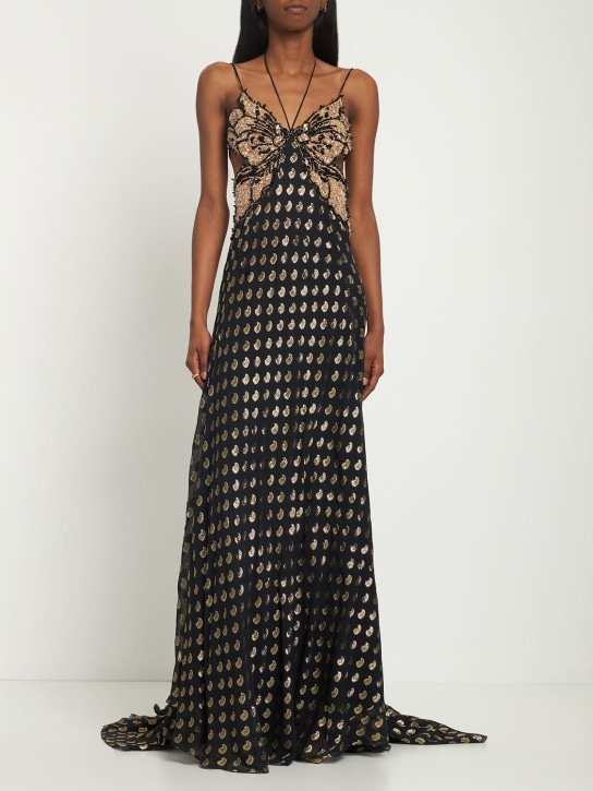 Etro: Langes Kleid mit Fil-Coupé-Stickerei - Bunt - women_1 | Luisa Via Roma