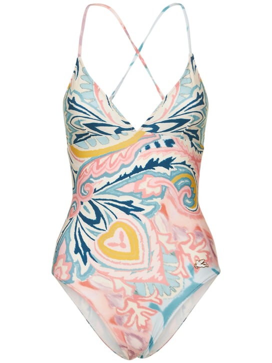 Etro: Printed cross-back one piece swimsuit - Multicolor - women_0 | Luisa Via Roma