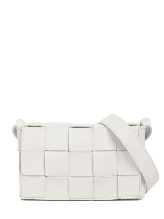 Bottega Veneta: Small Cassette leather crossbody bag - White - women_0 | Luisa Via Roma
