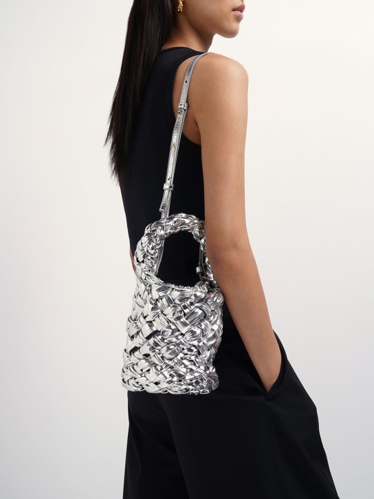 Bottega Veneta: Mini Kalimero leather bucket bag - Gümüş - women_1 | Luisa Via Roma