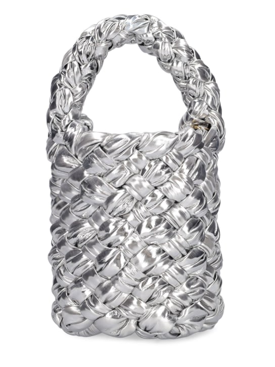 Bottega Veneta: Mini Kalimero leather bucket bag - Gümüş - women_0 | Luisa Via Roma
