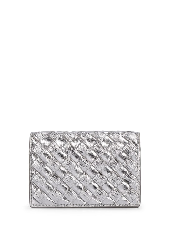 Bottega Veneta: Intrecciato leather wallet - Silver - women_0 | Luisa Via Roma