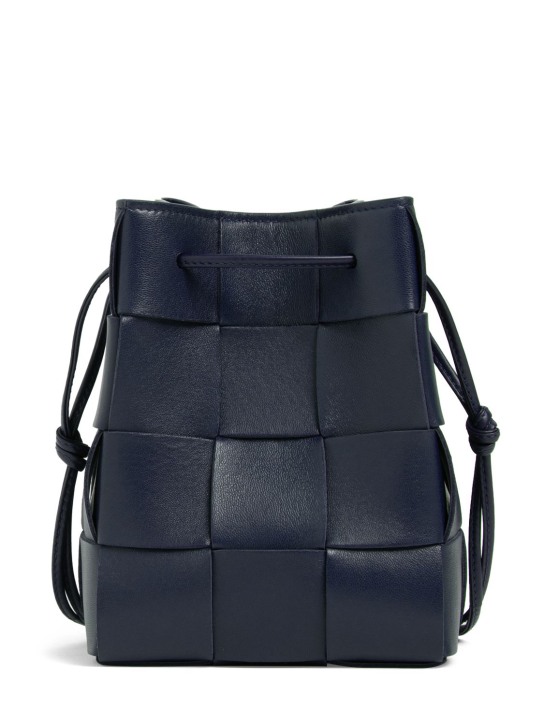 Bottega Veneta: Small Cassette leather bucket bag - Dark Blue - women_0 | Luisa Via Roma