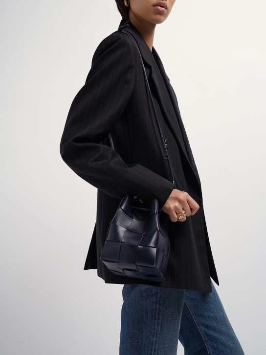 Bottega Veneta: Small Cassette leather bucket bag - Dark Blue - women_1 | Luisa Via Roma