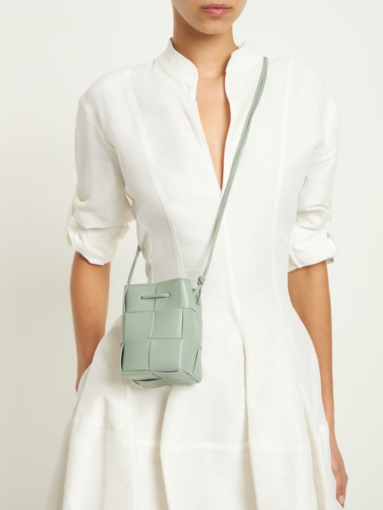 Bottega Veneta: Mini intreccio leather bucket bag - New Sauge - women_1 | Luisa Via Roma