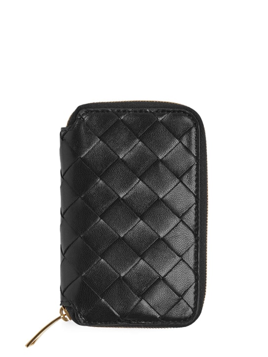 Bottega Veneta: Leather key pouch - Siyah - women_0 | Luisa Via Roma