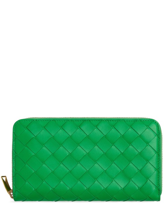Bottega Veneta: Intrecciato leather zip around wallet - Parakeet - women_0 | Luisa Via Roma