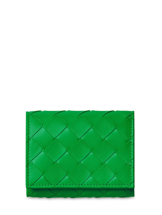 Bottega Veneta: Small Intrecciato tri-fold zip wallet - Parakeet - women_0 | Luisa Via Roma
