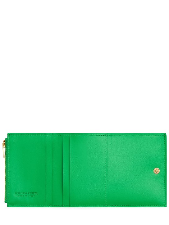 Bottega Veneta: Cassette leather tri-fold zip wallet - Parakeet - women_1 | Luisa Via Roma