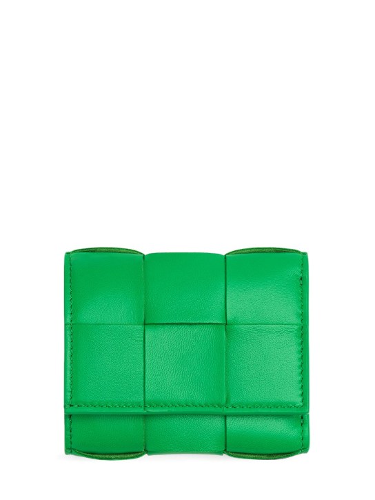 Bottega Veneta: Cassette leather tri-fold zip wallet - Parakeet - women_0 | Luisa Via Roma