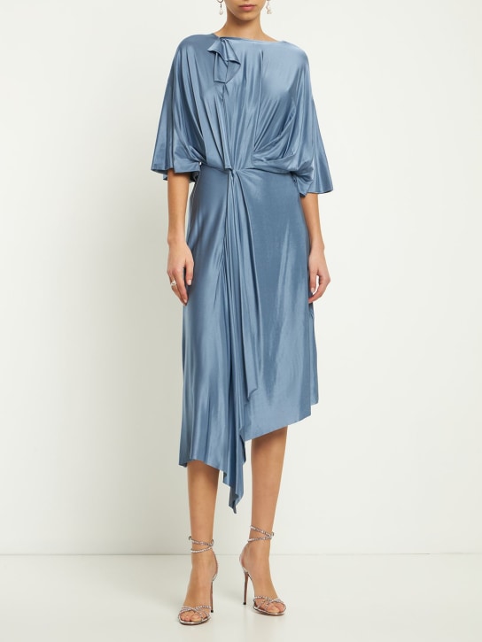 Victoria Beckham: Cape sleeve stretch midi dress - Light Blue - women_1 | Luisa Via Roma