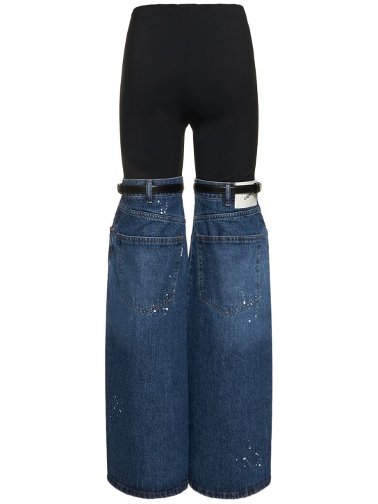 Coperni: Hybrid jersey & denim flared pants - Black/Blue - women_4 | Luisa Via Roma