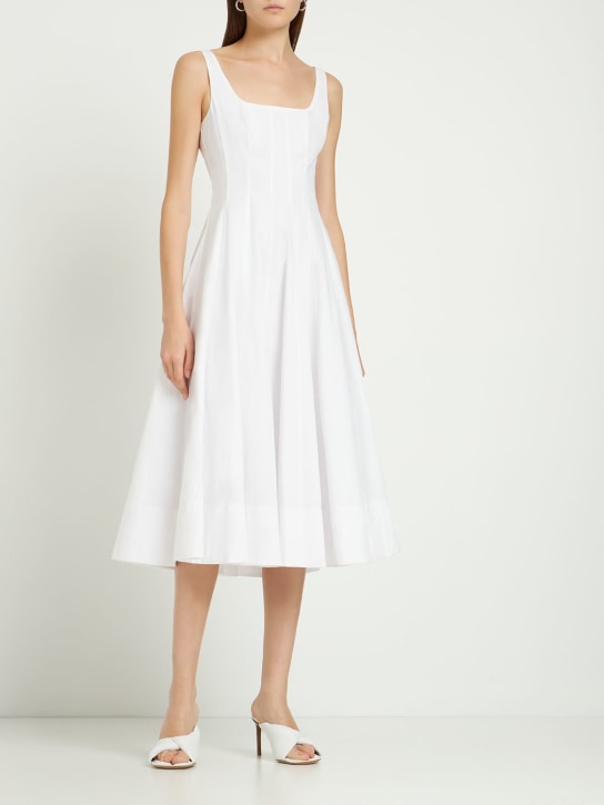 Staud: Wells pleated cotton blend midi dress - Beyaz - women_1 | Luisa Via Roma