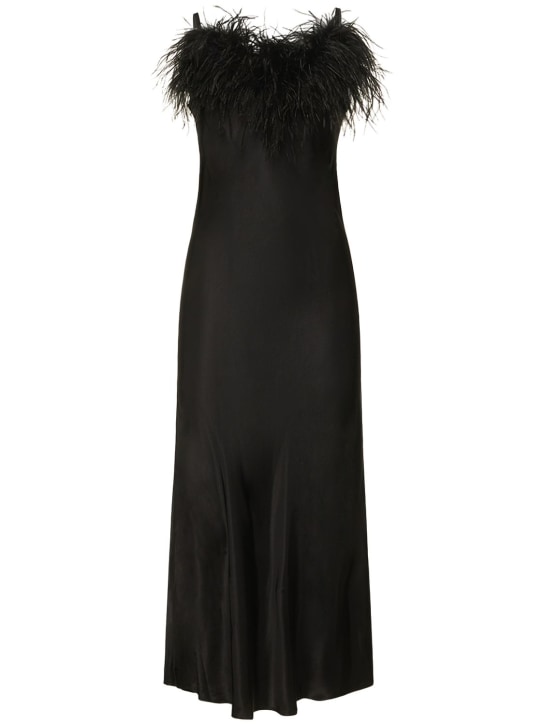 Sleeper: Boheme slip midi dress w/ feathers - Black - women_0 | Luisa Via Roma