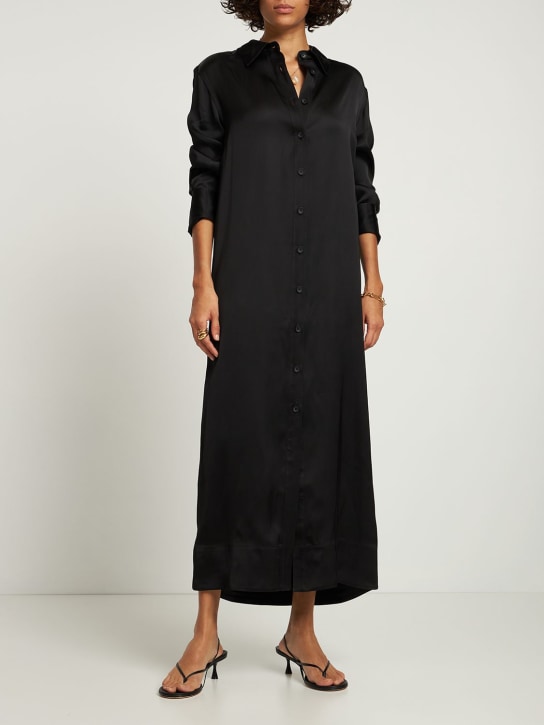 Loulou De Saison: Ara viscose satin midi dress - Black - women_1 | Luisa Via Roma