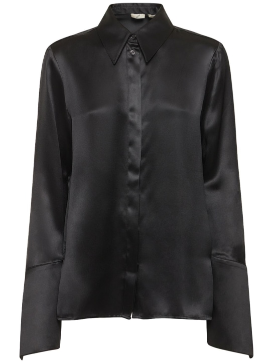 Bite Studios: Twisted cuff organic silk shirt - Black - women_0 | Luisa Via Roma