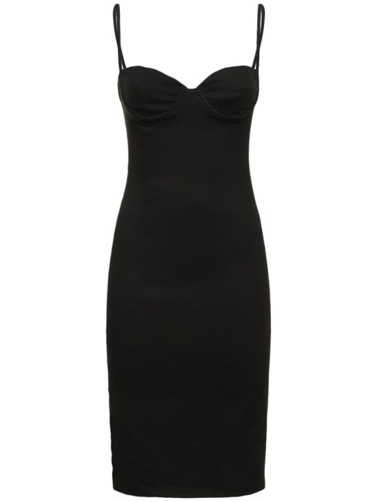 Anemos: Balconette stretch linen blend dress - Black - women_0 | Luisa Via Roma
