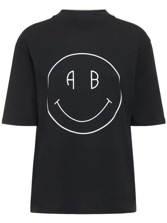 ANINE BING: Avi Smiley 오가닉 코튼 티셔츠 - women_0 | Luisa Via Roma