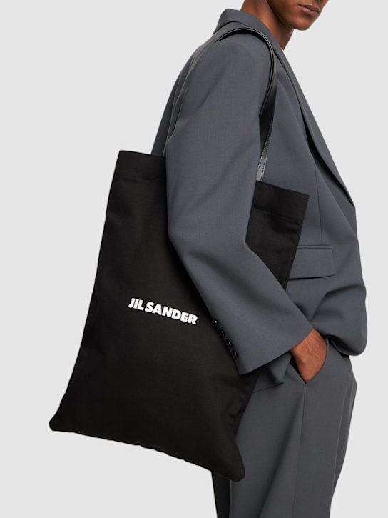 Jil Sander: Logo linen tote bag - Black - men_1 | Luisa Via Roma