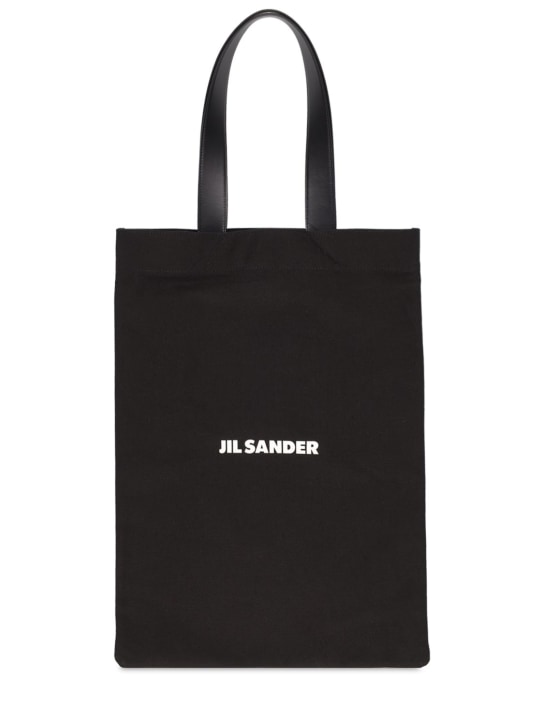 Jil Sander: Logo linen tote bag - Black - men_0 | Luisa Via Roma
