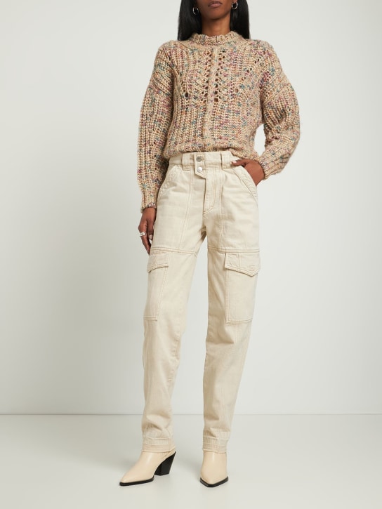 Marant Etoile: Jeans cargo Vayoneo in denim di cotone - Bianco - women_1 | Luisa Via Roma