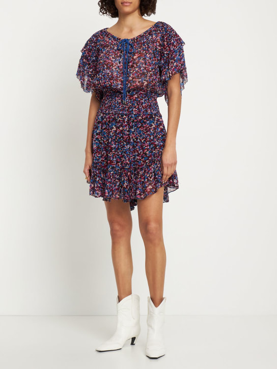 Marant Etoile: Vestito midi Florise in chiffon stampato - Pink /Blue - women_1 | Luisa Via Roma