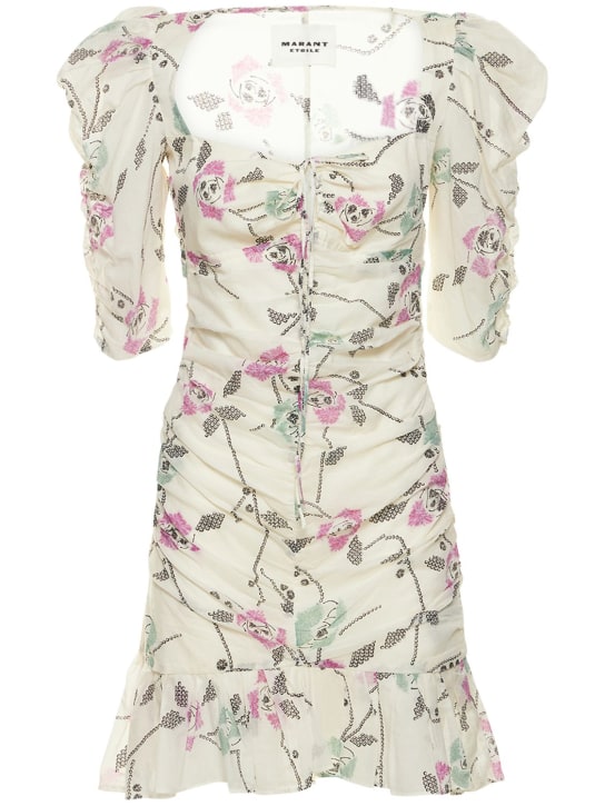 Marant Etoile: Robe courte en coton imprimé Galdino - Beige/Multi - women_0 | Luisa Via Roma