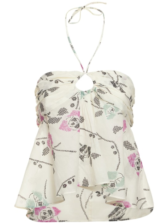 Marant Etoile: Top de algodón estampado - Beige/Multicolor - women_0 | Luisa Via Roma
