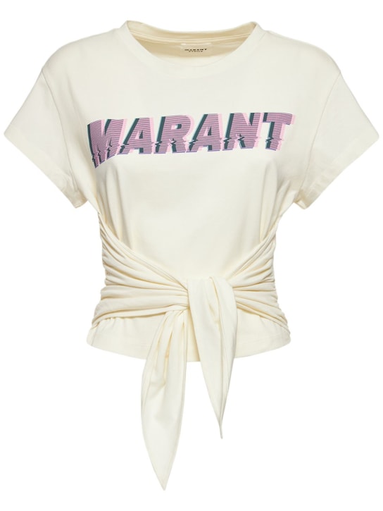 Marant Etoile: T-shirt en coton imprimé logo Zodya - Blanc - women_0 | Luisa Via Roma