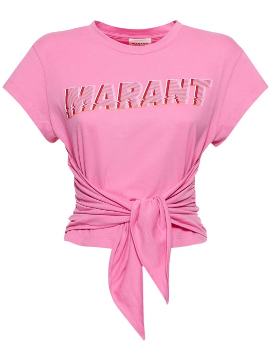 Marant Etoile: T-shirt en coton imprimé logo Zodya - Rose - women_0 | Luisa Via Roma